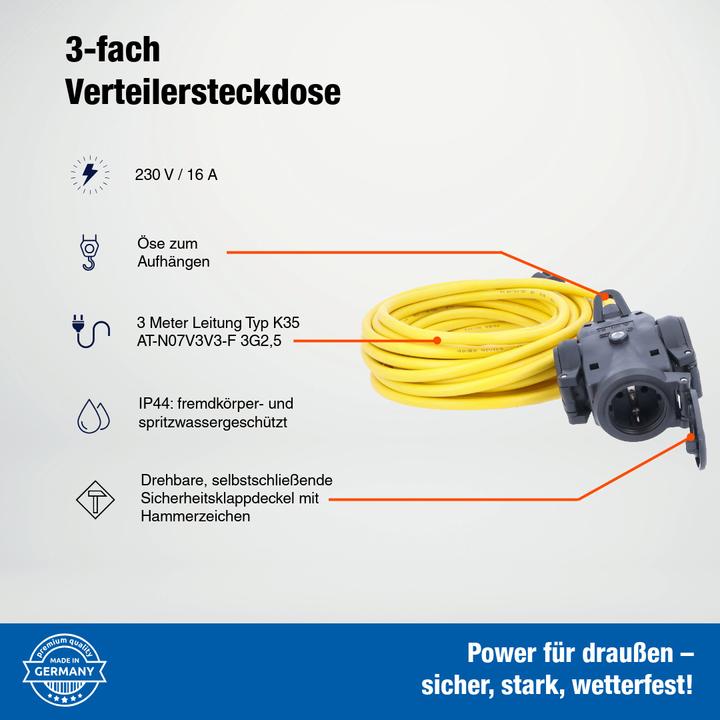 Produktbild As - Schwabe Verlängerungsleitung mit Verteilersteckdose (3 x, CEE 7/3, 3 m)