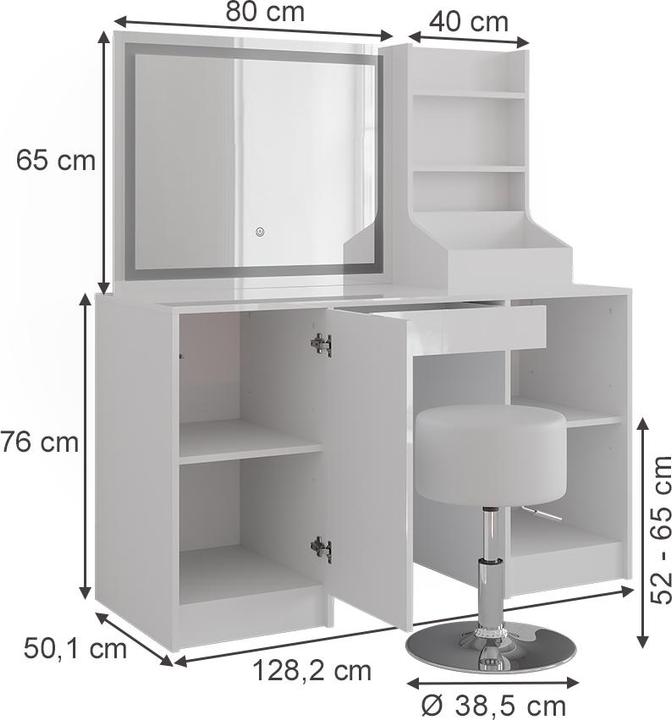 Actual product image Vicco Sherry with LED mirror and stool (128.20 x 50.10 x 76 cm)