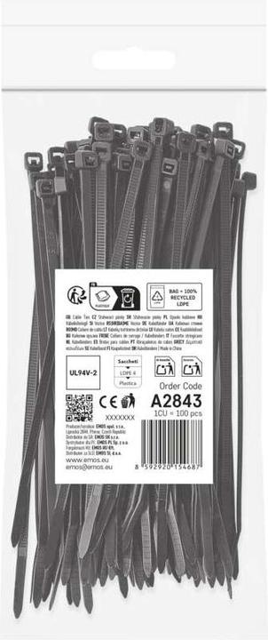 Produktbild Emos Kabelbinder 150×3,5, schwarz, 100 Stk (Kunststoffkabelbinder, 150 mm, 100 Stk.)