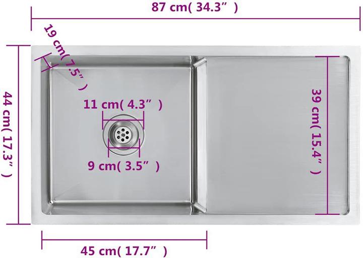 Produktbild vidaXL Küchenspüle (Einbauspüle, 44 cm, 87 cm)