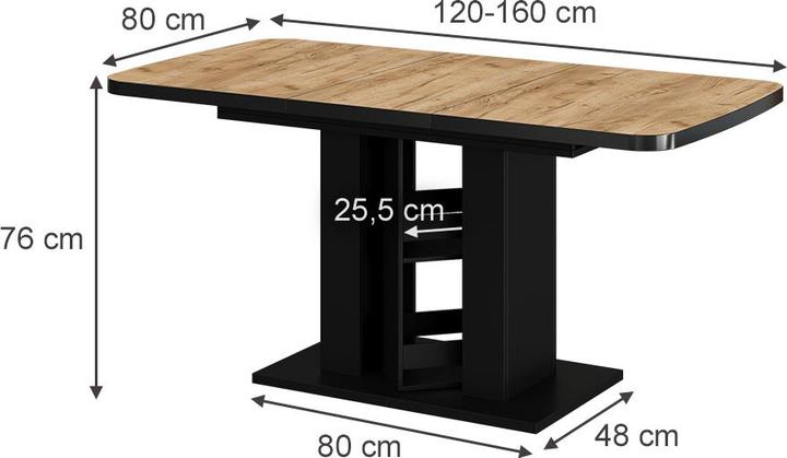Produktbild Vicco Esstisch Fenaro, Goldkraft Eiche/Schwarz/Schwarz, 120 x 80 cm (120 x 80 x 76 cm)