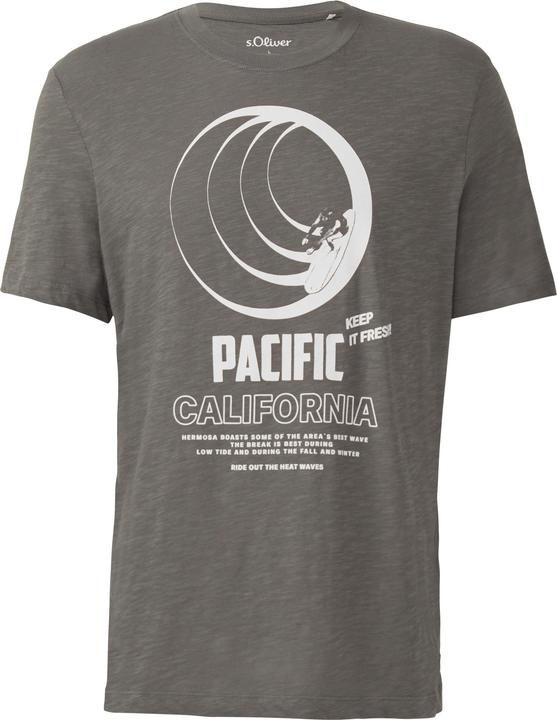 S.Oliver T-Shirt Baumwoll-T-Shirt mit Frontprint und Flammgarnstruktur (L)