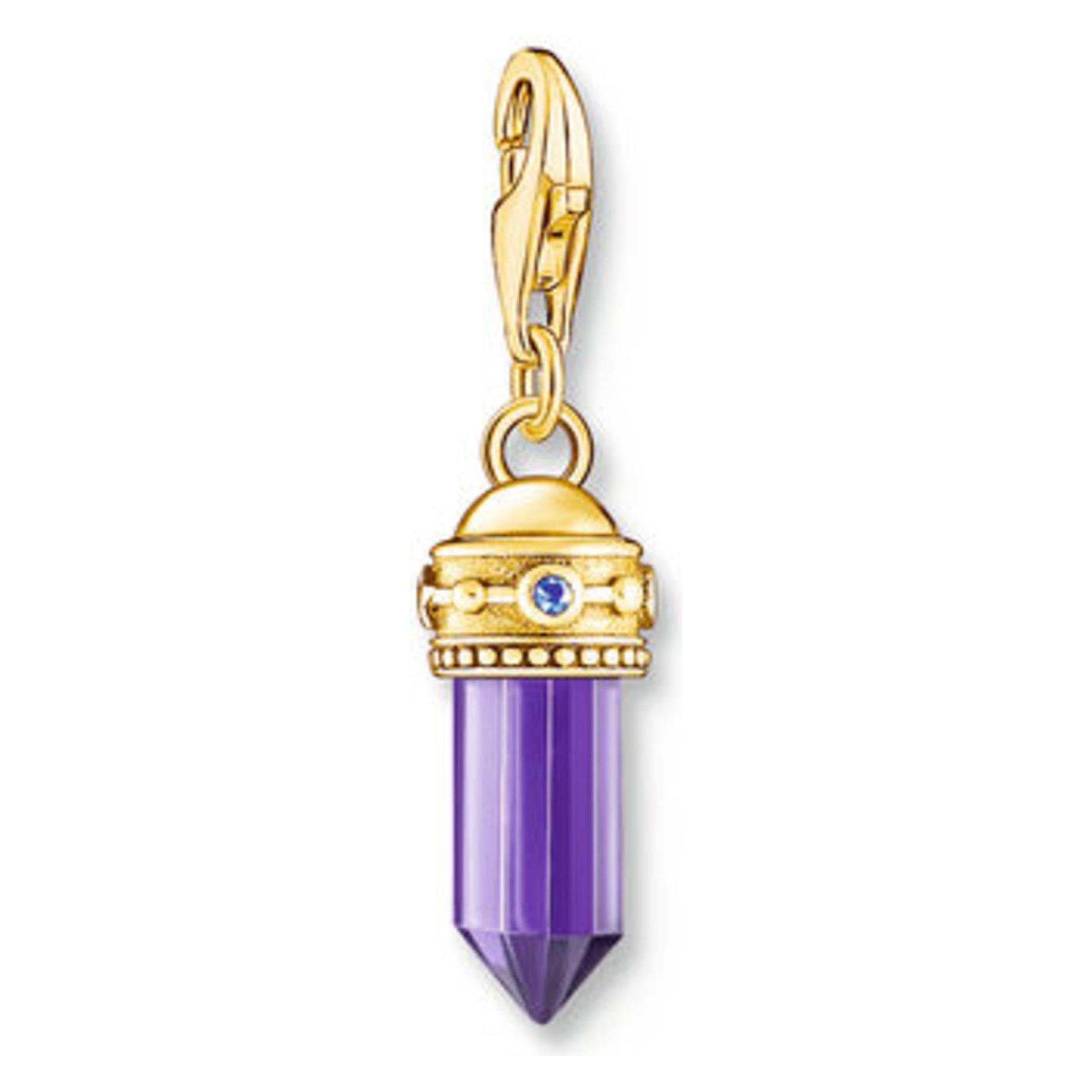 Thomas Sabo, Kettenanhänger, Charm-Anhänger Hexagon Mit Imitiertem Amethyst Vergoldet, (750 Gelbgold Vergoldung, 925 Sterlingsilber)