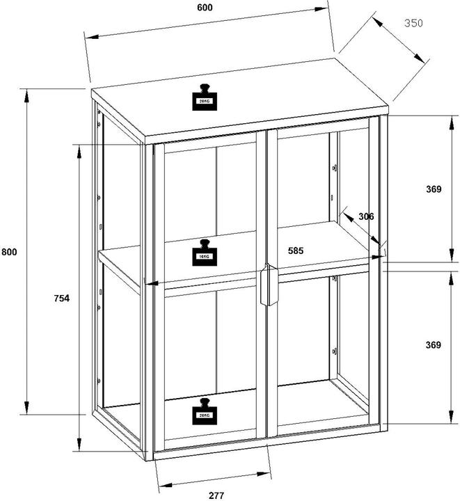 Image du produit VCM Wandvitrine Hängevitrine Glas Floka M (60 x 35 x 80 cm)