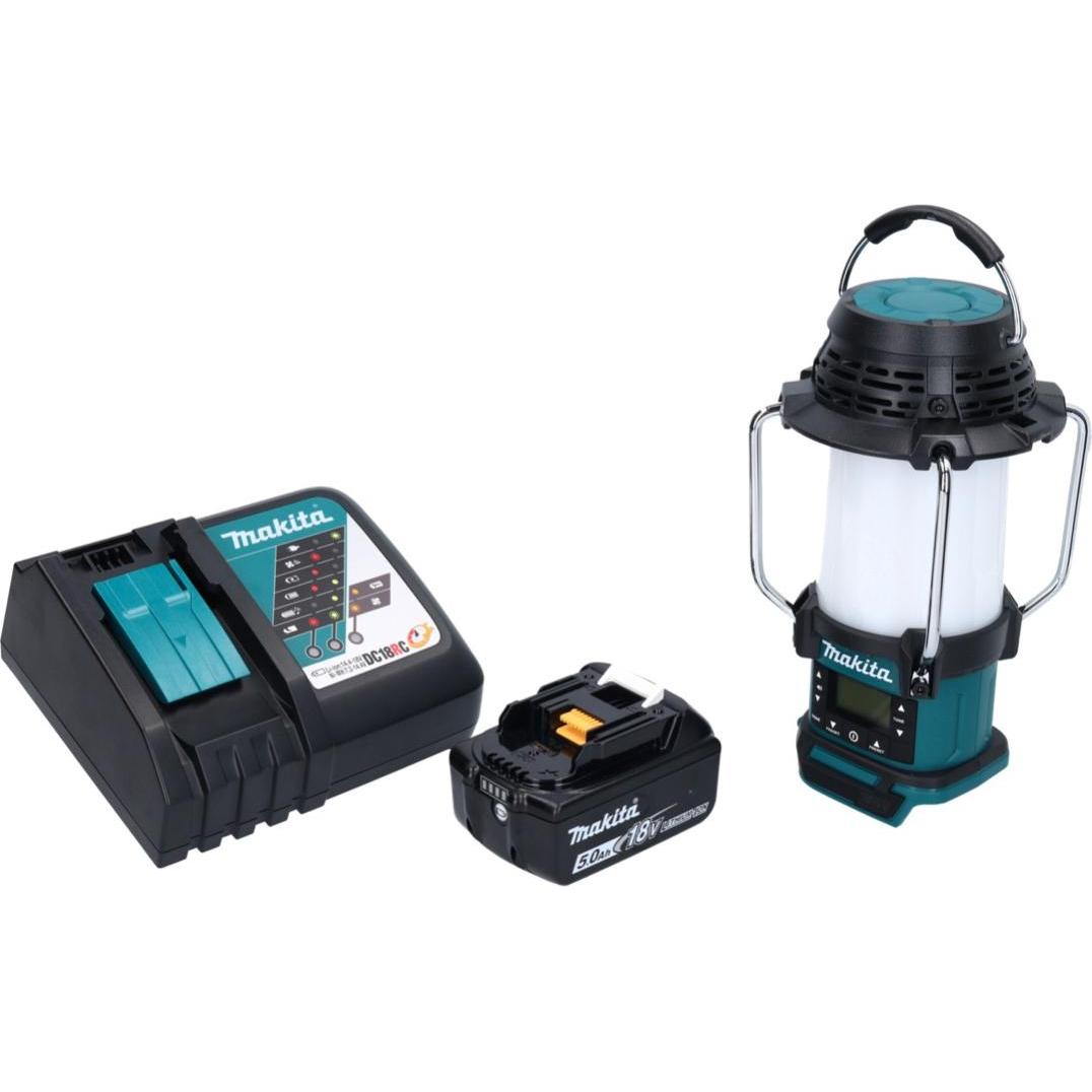 Makita DMR 055 RT1 Akku Radio 18 V FM mit Laterne 360° Taschenlampe + 1x Akku 5,0 Ah + Ladegerät (FM, AM), Radio