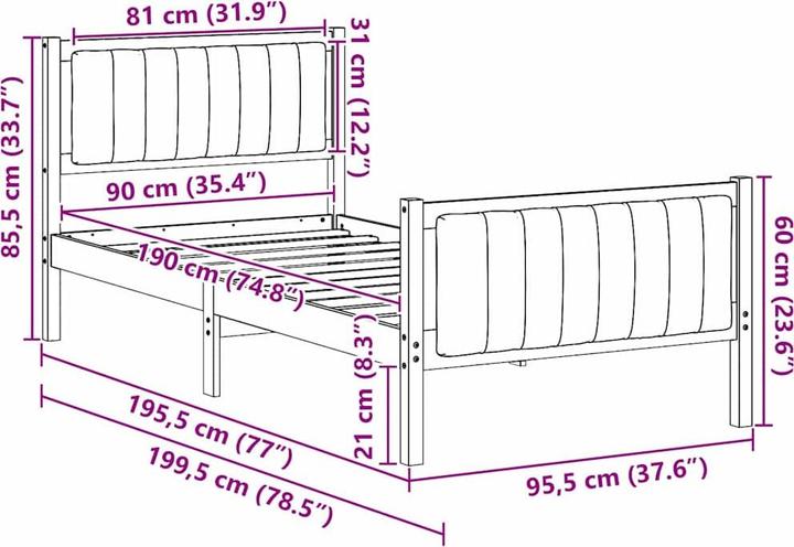 Image du produit vidaXL Plattformbettgestell (90 x 190 cm)