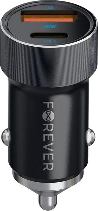 Actual product image Forever CC-06 PD QC car charger 1x USB-C 1x USB 20W black + USB-C - USB-C cable 60W
