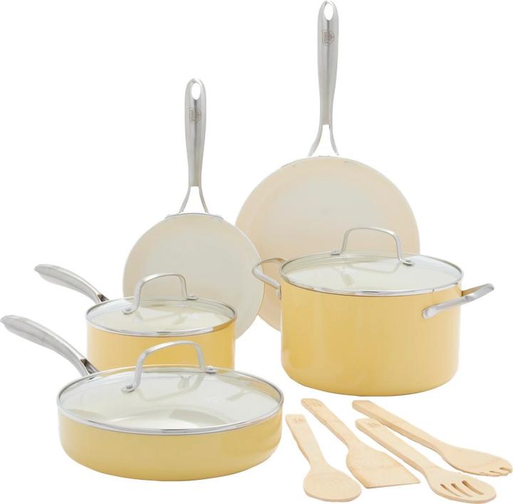 Image du produit Greenline Porpoise Geel 12-delige pannenset - inductie - anti-aanbak - PFAS-vrij (Casserole, Set de poêles + casseroles, Acier inoxydable, Aluminium)