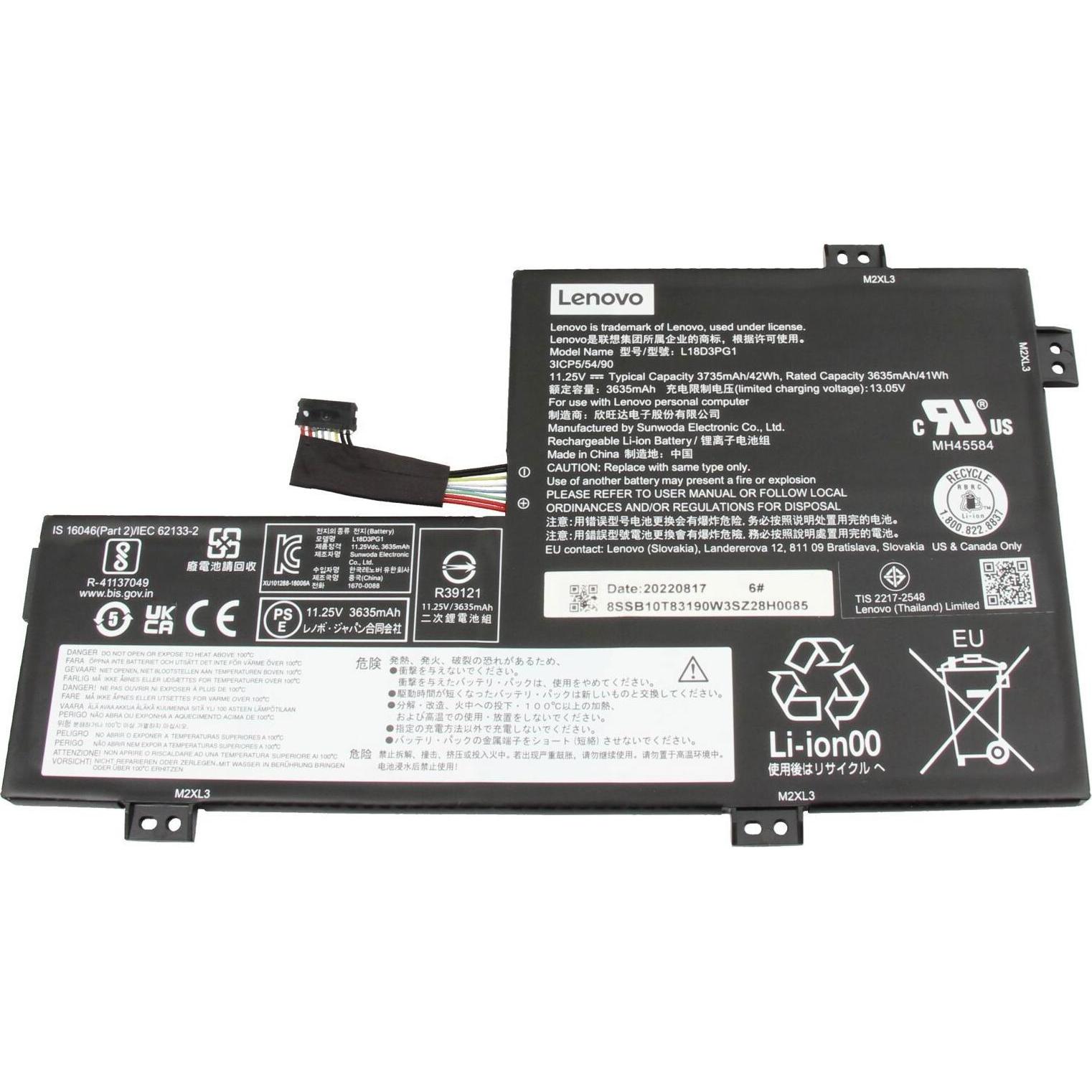 Lenovo L18D3PG5 (3 Zellen, 3735 mAh), Notebook Akku