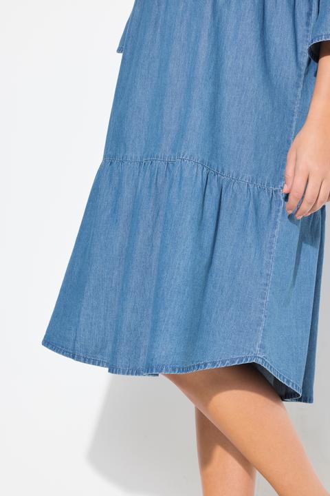 Actual product image Ulla Popken Tiered 3/4 Sleeve Chambray Dress (42, 44)
