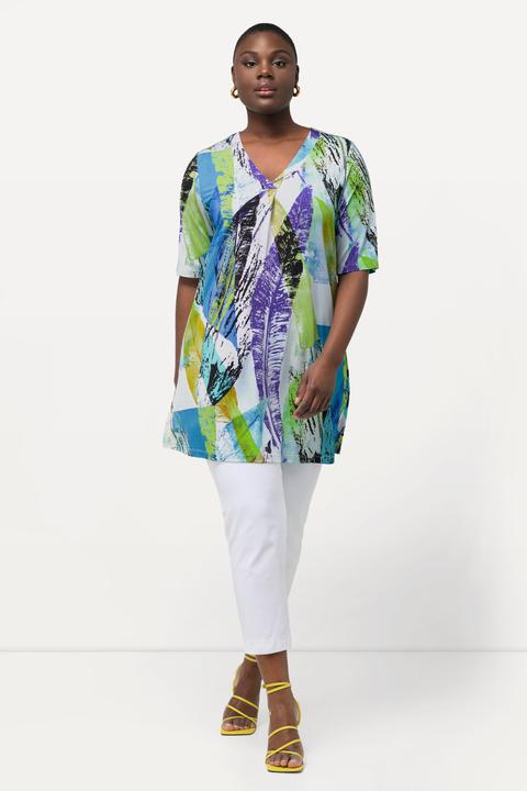 Image du produit Ulla Popken T-shirt en tissu fluide slinky, avec plis fantaisie. Col V et manches courtes. Ligne A (42, 44)
