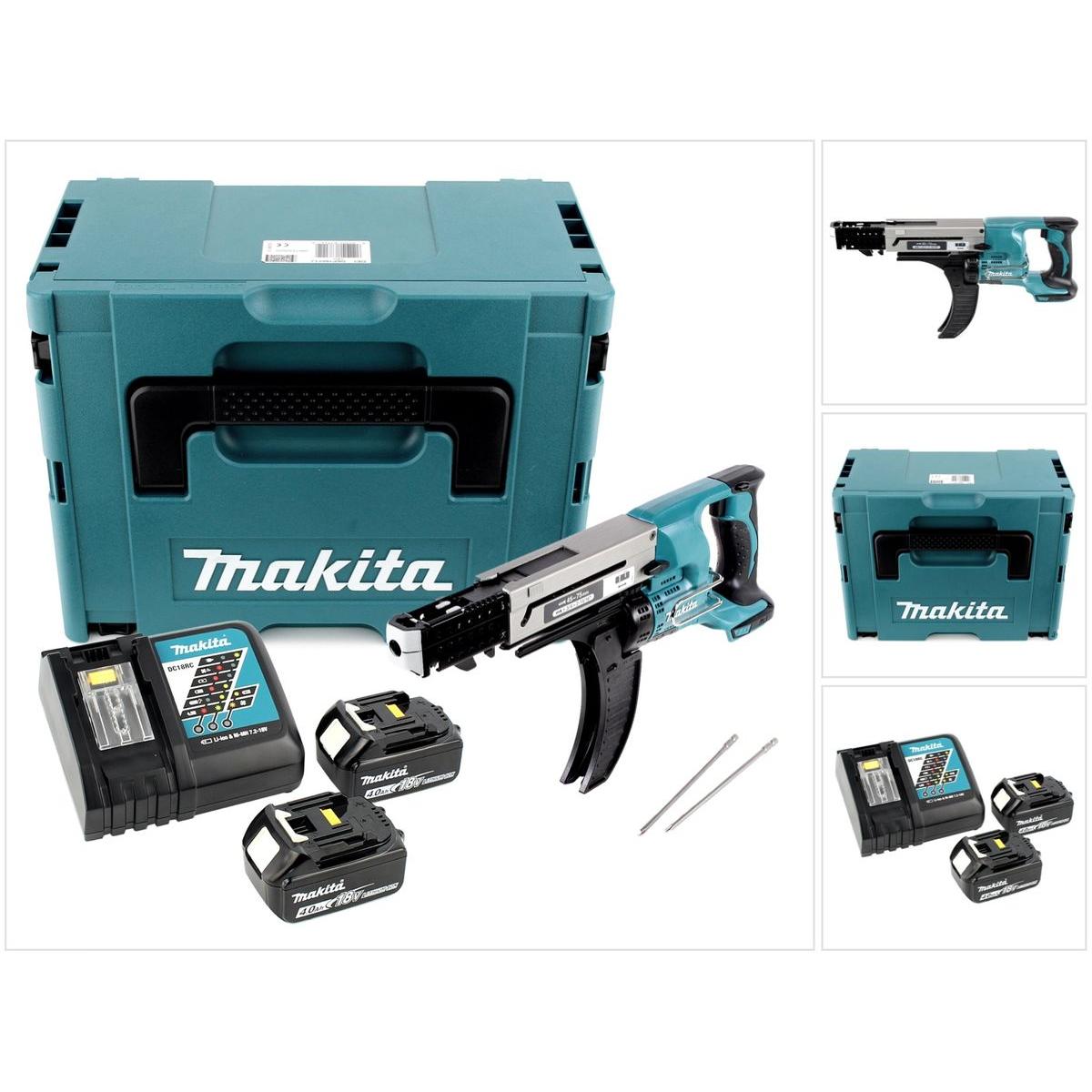 Makita, Bohrmaschine + Akkuschrauber, DFR 750 RMJ Akku Magazinschrauber 18V 45-75mm + 2x Akku 4,0Ah + Ladegerät + Makpac...