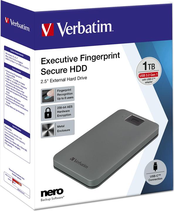 Actual product image Verbatim Fingerprint Secure 1TB USB 3.2 Gen 1 USB-C (1 TB)