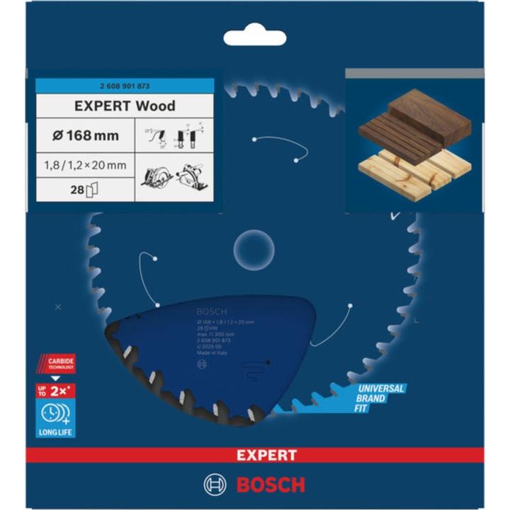 Productafbeelding Bosch Professional Zubehör Cirkelzaagblad Expert voor hout 168 x 20 x 1,8/1,2 mm, T28