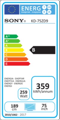 Label énergétique Sony Kd-75zd9 (75", LCD, 4K, 2016)