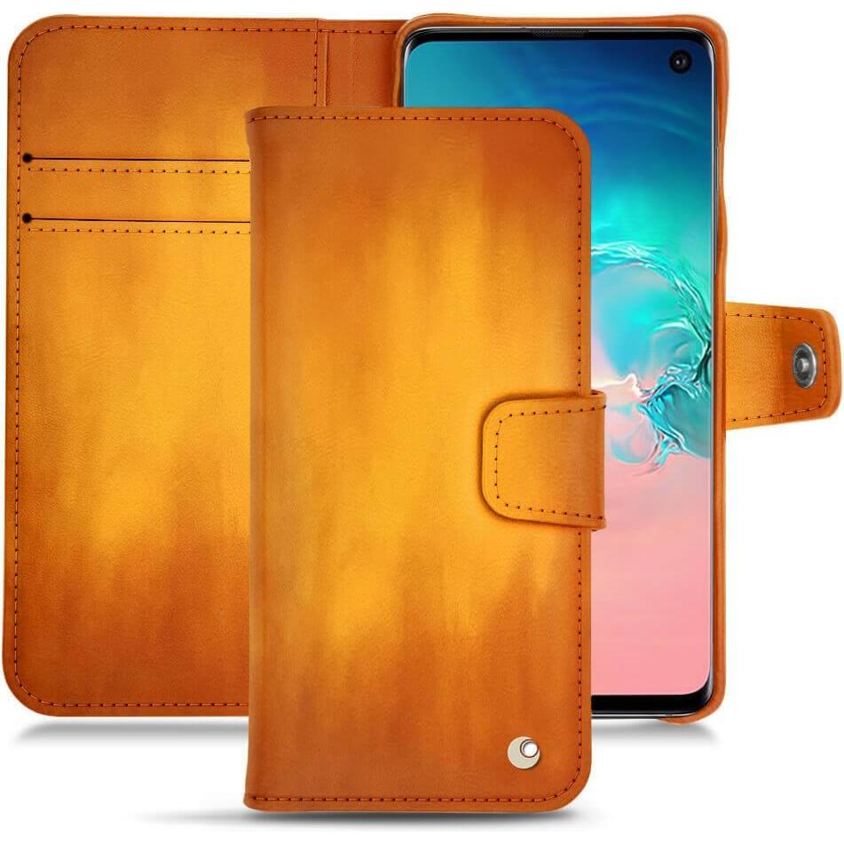 Noreve Lederschutzhülle Wallet (Samsung Galaxy S10e), Smartphone Hülle, Orange