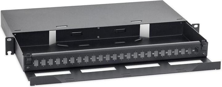 Triton RAB-FO-X74-A1 - Ausziehbares Opto-Patch-Panel 1HE für 24 CS Stecker, RAL 9005, schwarz