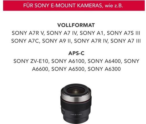 Actual product image Samyang V-AF 20mm F1.9 Sony-E (Sony E, full size)