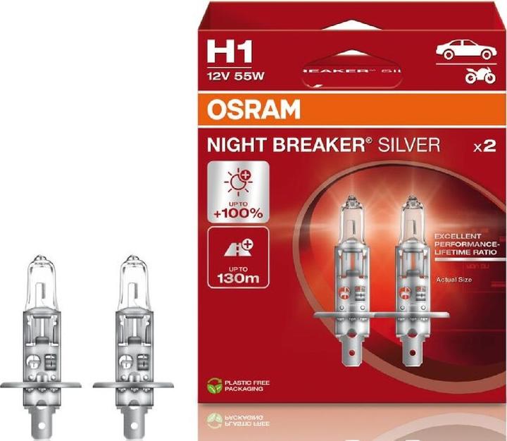 Actual product image Osram 4062172388085 Halogen bulb Night Breaker® Silver H1 55 W 12 V (H1)