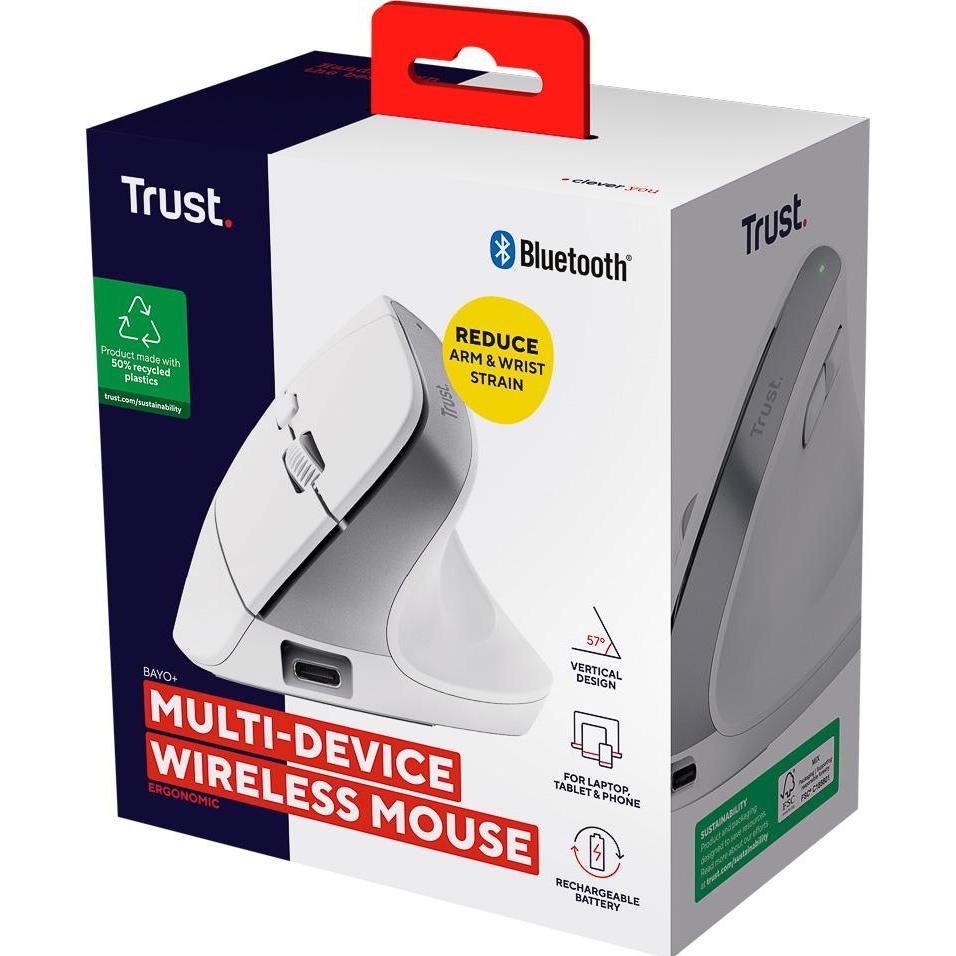Thumbnail - Trust Bayo+ Ergonomic Wireless (Kabellos), Maus, Weiss