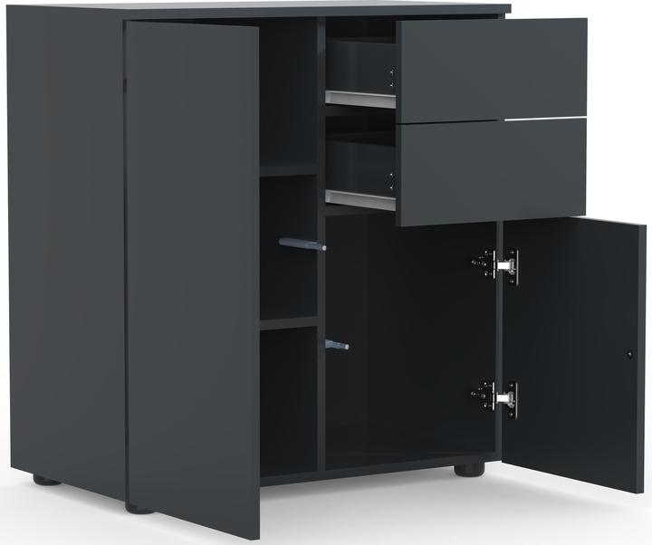 Produktbild VCM Holz Kommode Sideboard Highboard Anrichte Schrank Vandol 2 Schublade Drehtüren (70 x 39 x 77 cm)