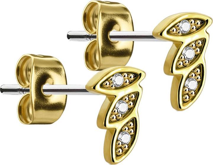 Immagine prodotto Star Piercing Orecchini a perno tre piume placcati oro con cristallo argento (Ottone, Acciaio chirurgico 316L)