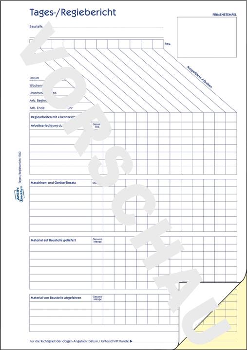 Nährwerte und Zutaten Avery Tages-/Regiebericht (40x)