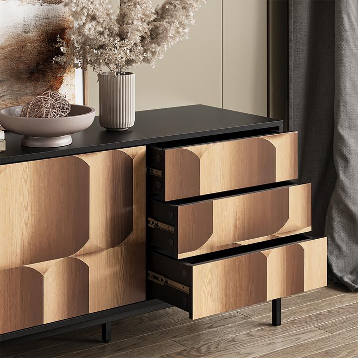 Actual product image Vicco Sideboard Eliza, Black/oak, 150 x 60 cm with 3 drawers (150 x 60 x 40 cm)