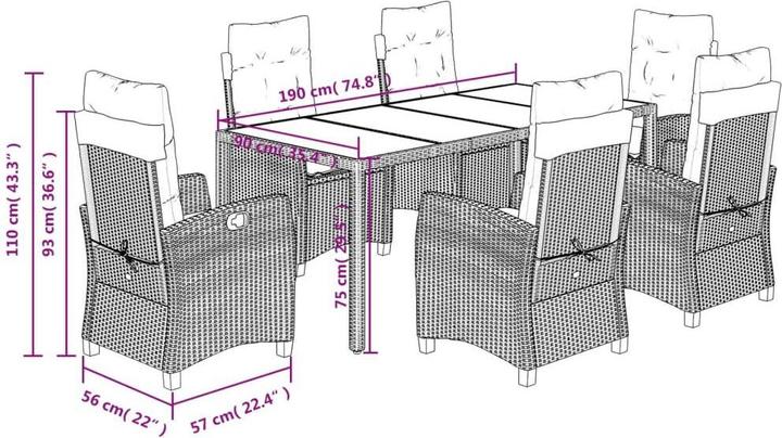 Actual product image vidaXL Garten Essgruppe (190 x 90 x 75 cm)
