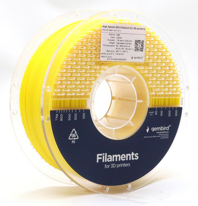 Image du produit Gembird 3DP-ABS1.75HY-01-Y (ABS, 1.75 mm, 1000 g, Jaune)