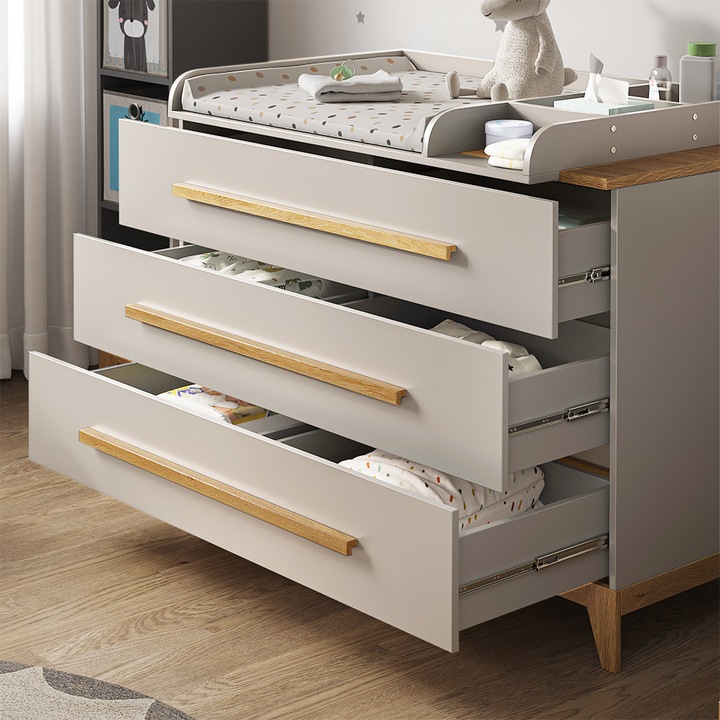 Image du produit VitaliSpa Wickelkommode Malia, Cashmere-Eiche, 133 x 98 cm XL mit 3 Schubladen