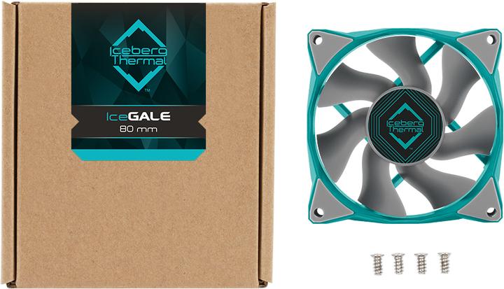 Produktbild Iceberg Thermal IceGALE Computergehäuse Ventilator 8 cm Türkis 1 Stück(e) (80 mm, 1 x)