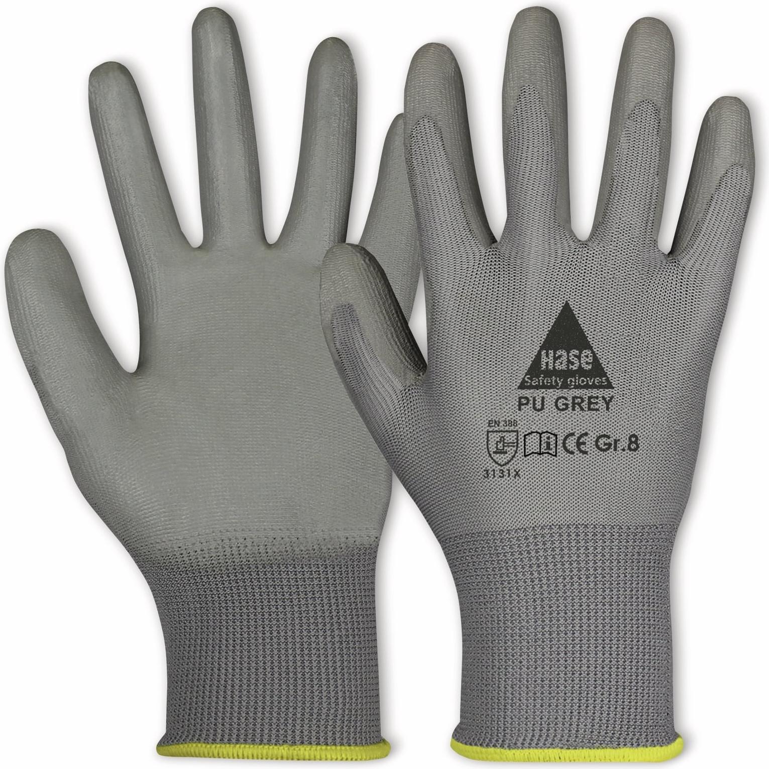 Hase Safety Gloves, Schutzhandschuhe, Arbeitshandschuhe PU, PU grey, EN 388, EN 420, grau, Grösse 7 (7)