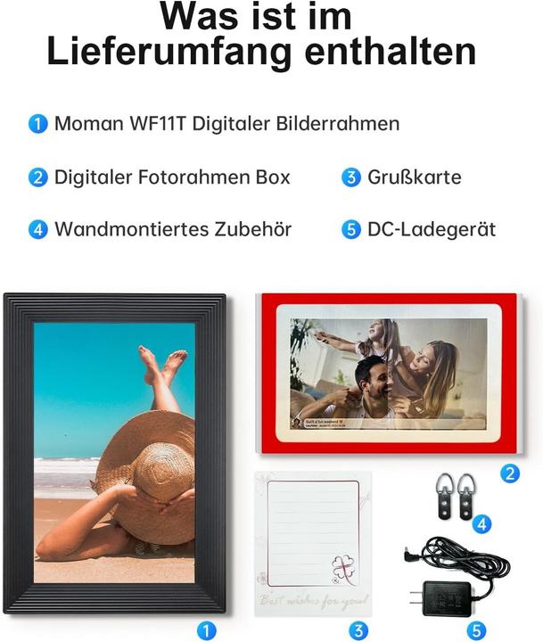 Actual product image Moman Digital Photo Frame with Wi-Fi, Touchscreen, 32GB Memory, Auto-Rotation, App Sharing, Ideal Gift (10.10", 1280 x 800 pixels)