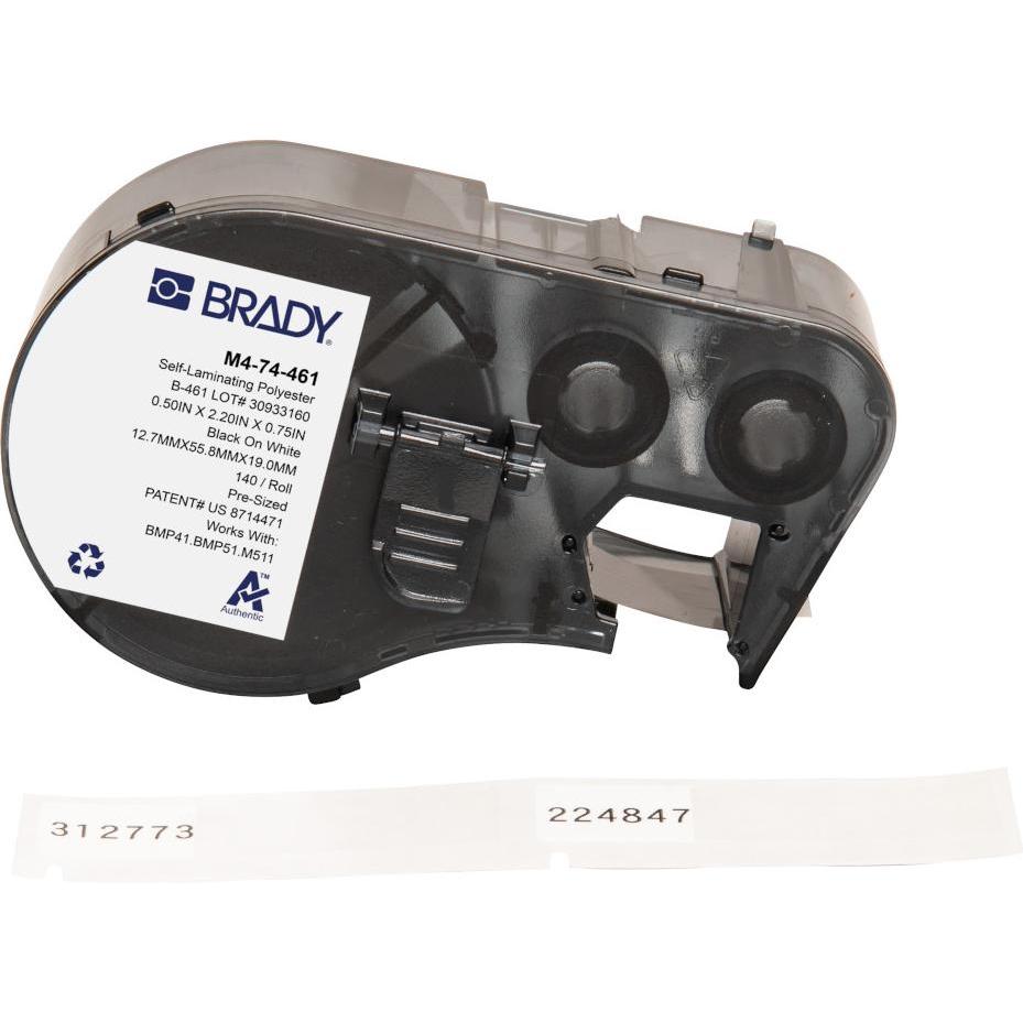 Brady, Rotolo di etichette, M4-74-461, poliestere, nero su bianco/trasparente, 12,70 x 19,05(55,88) mm, autolaminante (5.59 cm)