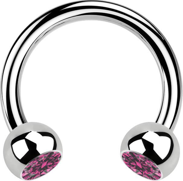 Image du produit Star Piercing Micro Circular Barbell argent avec deux boules de cristal rose (sans laiton, Acier chirurgical 316L)