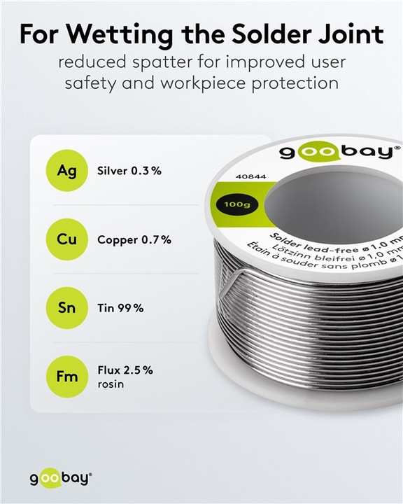 Image du produit Goobay Étain de soudure professionnel sans plomb, ø 1,0 mm, 100 g (Souder)
