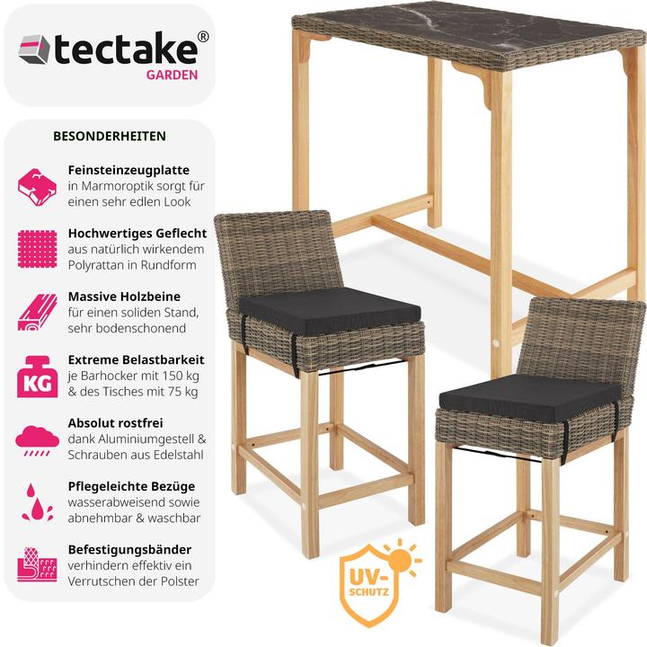 Produktbild tectake Rattan Bartisch Kutina mit 2 Stühlen Latina (96 cm)