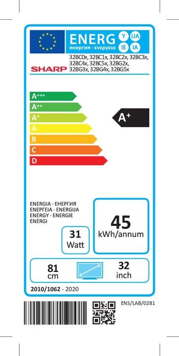 Etichetta energetica Sharp 32BC5E (32", LED, HD, 2022)