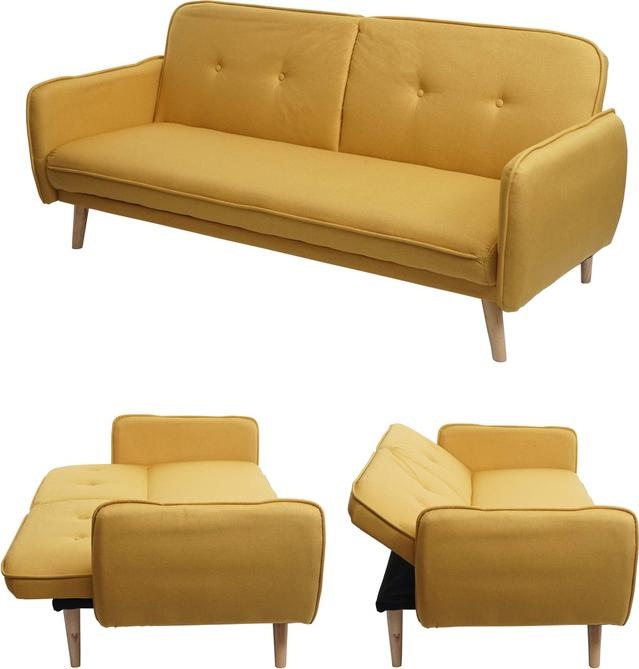 Produktbild Swisshandel24 Schlafsofa, Couch Klappsofa Gästebett Bettsofa, Schlaffunktion Stoff/Textil gelb (Bettsofa)