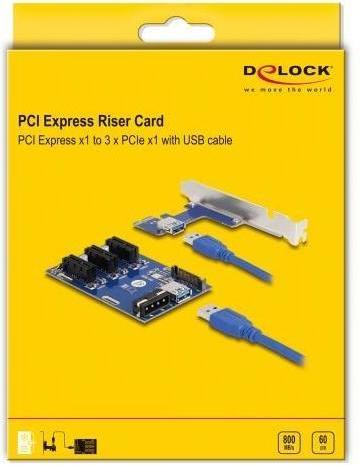 Produktbild Delock Riser Karte PCI Express x1 zu 3 x PCIe x1 mit 50 cm USB Kabel