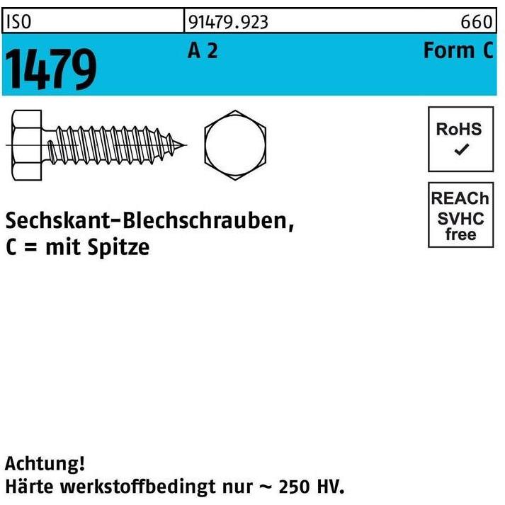 Schrauben, Blechschraube DIN 7976 m.Sechskant/Spitze C 4,8 x 32 A 2 (500 Schrauben pro Stück)
