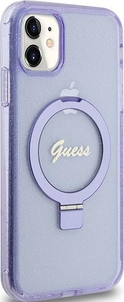 Produktbild Guess GUHMN61HRSGSU iPhone 11 / Xr 6.1" fioletowy/purple hardcase Ring Stand Script Glitter MagSafe (Apple iPhone 11, Apple iPhone XR)