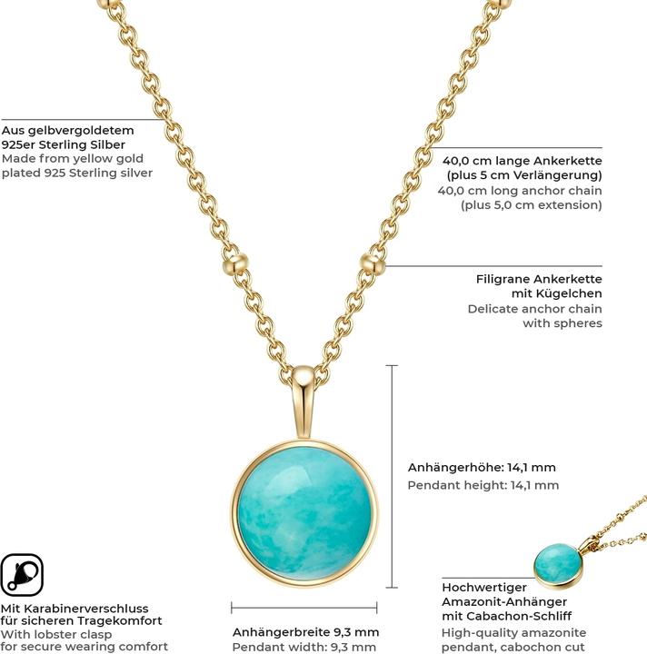 Immagine prodotto Glanzstücke München Donna Argento amazzonico Oro giallo 40,0 cm Catena base + 5,0 cm Estensione - 11032 (Argento, 40 - 45 cm)