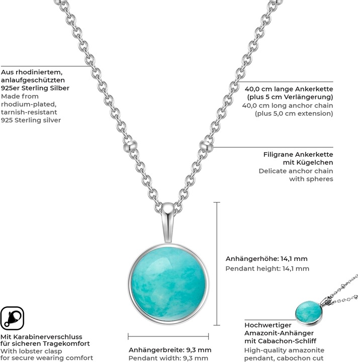 Produktbild Glanzstücke München Damen Sterling Silber Amazonit silber 40,0 cm Basiskette + 5,0 cm Verlängerung - 11030 (925er Silber, 40 - 45 cm)