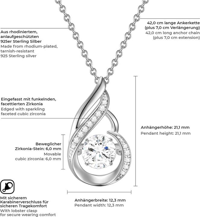 Immagine prodotto Rafaela Donata Catena da donna in argento Sterling Zirconia 42,0 cm + 7,0 cm di estensione - 11056 (Argento, 42 - 49 cm)