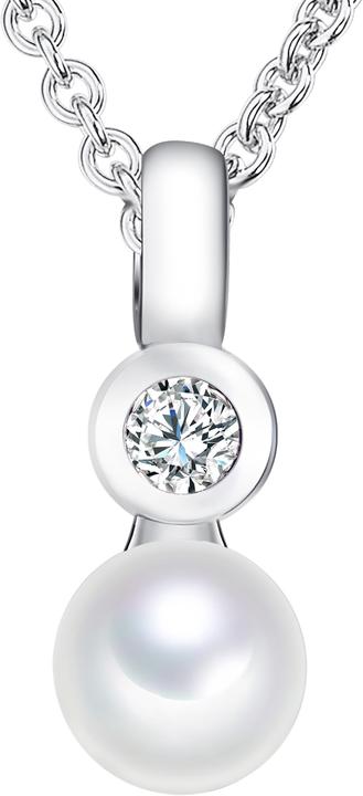 Immagine prodotto Valero Pearls Donna Argento Sterling Zirconia Perla d'acqua dolce coltivata argento Catena base 42,0 cm + (Argento, 42 - 47 cm)