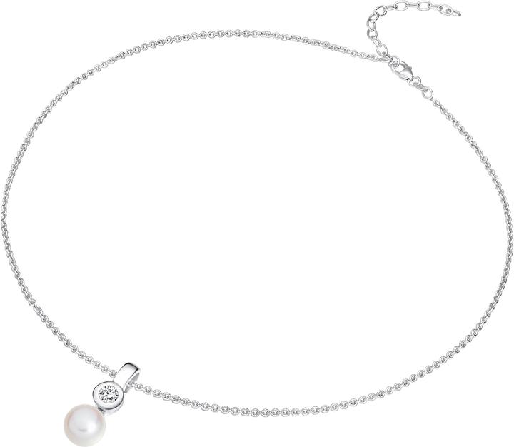 Immagine prodotto Valero Pearls Donna Argento Sterling Zirconia Perla d'acqua dolce coltivata argento Catena base 42,0 cm + (Argento, 42 - 47 cm)