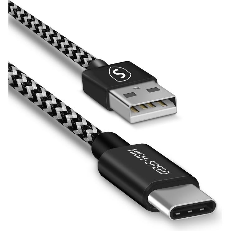 SIGN Skin USB-A to USB-C cable 2.1A, 2m - Black/White (2 m), USB Kabel
