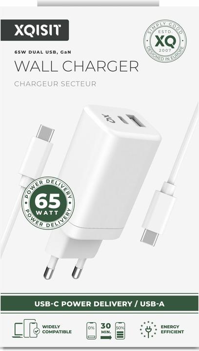 Actual product image Xqisit NP Travel Charger Dual USB-C&A PD65W GaN (65 W, 1 portion)